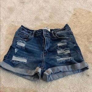 Wax Jean Women's Distressed Blue Jean Shorts